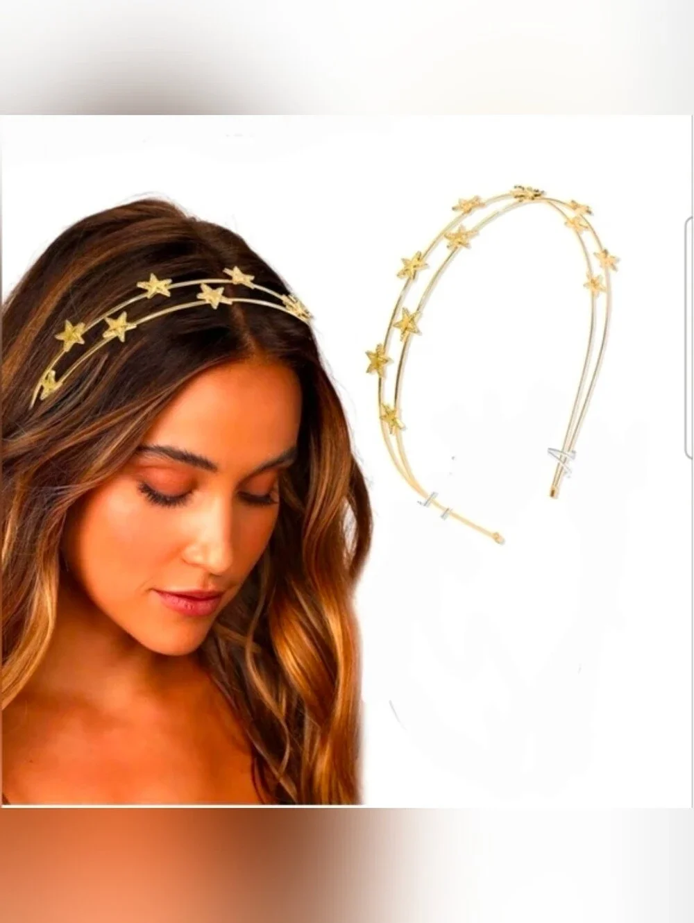 Double Row Gold Metal Star Headband BNIB